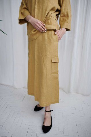 Спідниця лляна Квебек гірчичний 42