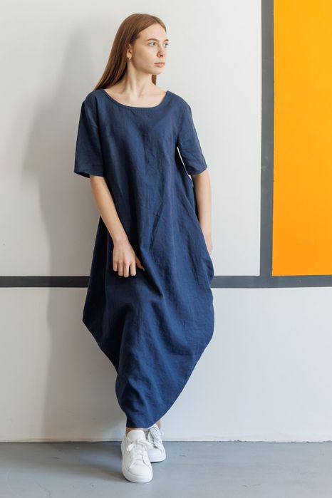 Houston linen dress dark blue 42