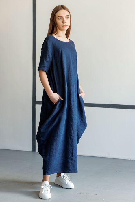 Houston linen dress dark blue 42