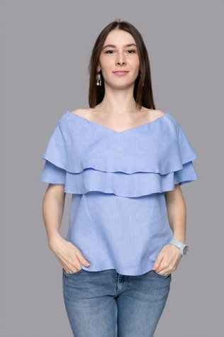 Corona linen blouse light sky blue 42