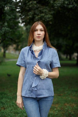 Wichita linen blouse blue melange 42