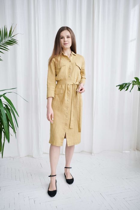 Pescara linen dress mustard 42