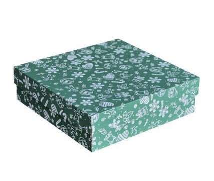 Коробка 330*330*100 мм новорічний візерунок зелений