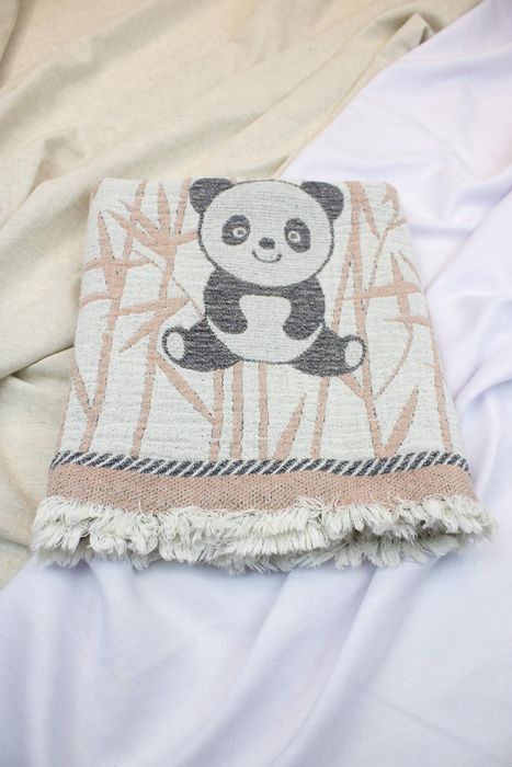 Linen bath towel Panda brown and gray 105x60