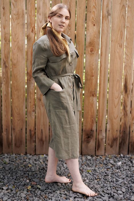 Pescara linen dress olive 42