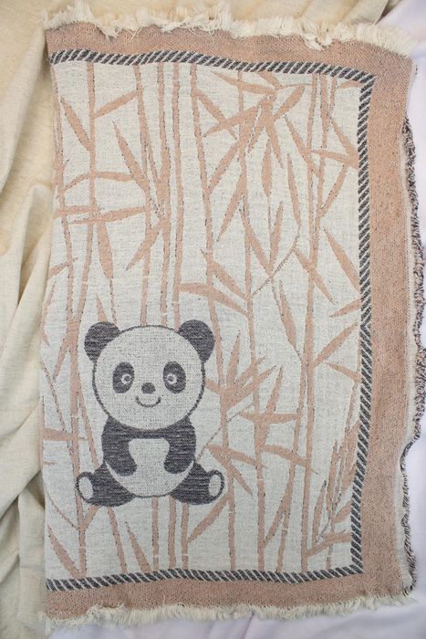 Linen bath towel Panda brown and gray 105x60