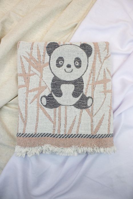 Linen bath towel Panda brown and gray 105x60