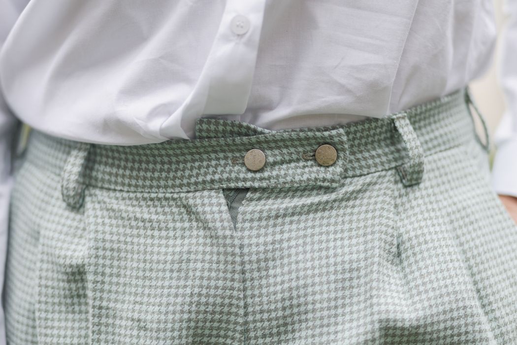 Orandge linen pants green houndstooth 42