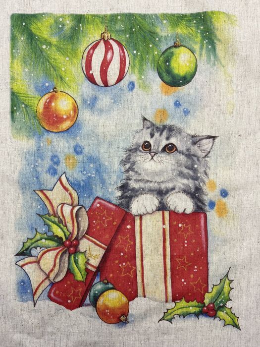 Кухонний рушник Котики новорічні 3 бежевий