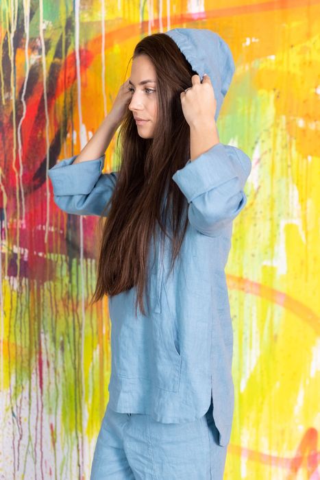 Savannah linen hoodie blue 42