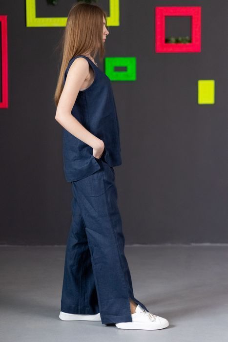 Aveiro linen top dark blue 42