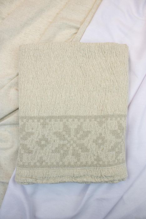 Linen bath towel Ornament beige 125x60