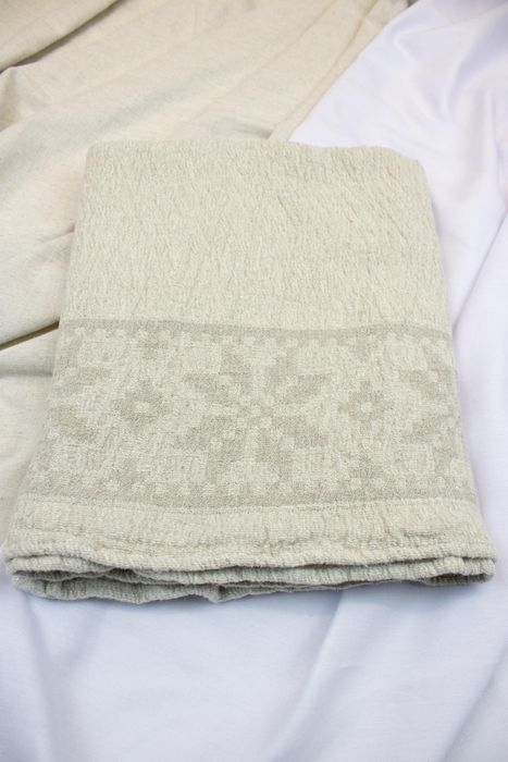 Linen bath towel Ornament beige 125x60