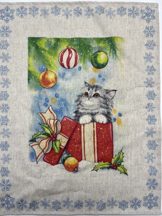 Набір кухонних рушників Котики новорічні 3 бежевий арт. 22C11_1-12 Набір кухонних рушників Котики новорічні 3 бежевий