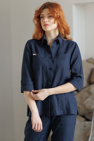 Evora linen shirt dark-blue 42