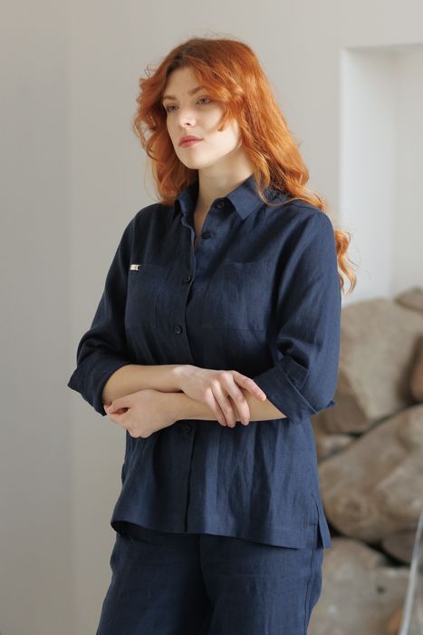 Evora linen shirt dark-blue 42