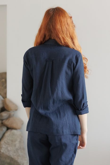 Evora linen shirt dark-blue 42