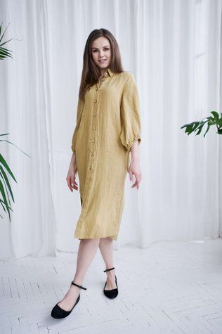 Сукня лляна Тренто гірчичний 48 АКЦІЯ
