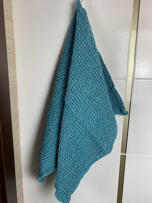 Waffle linen bath towel turquoise 50x70