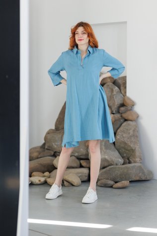 La-Rochelle linen dress blue 42