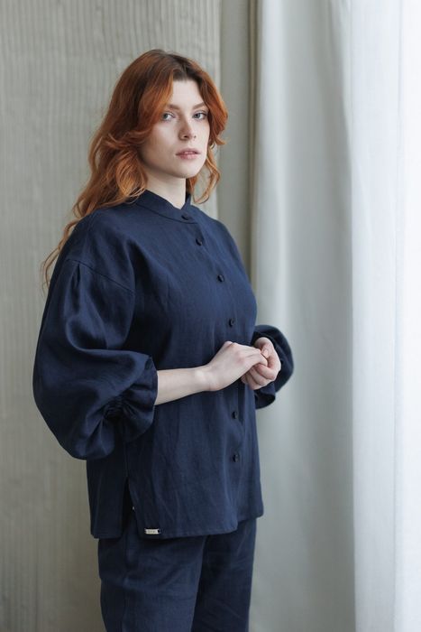 Queenstown linen blouse dark-blue 42