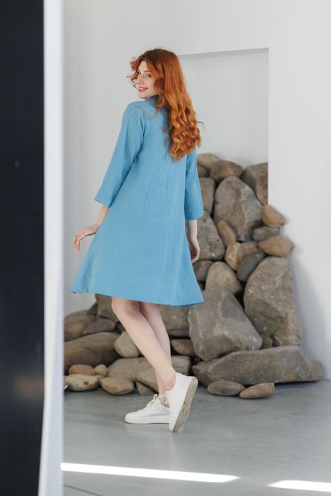 La-Rochelle linen dress blue 42