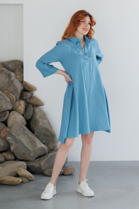 La-Rochelle linen dress blue 42