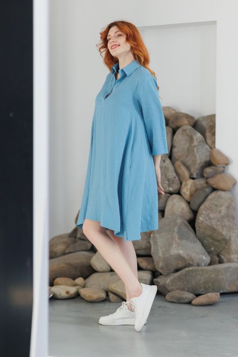 La-Rochelle linen dress blue 42